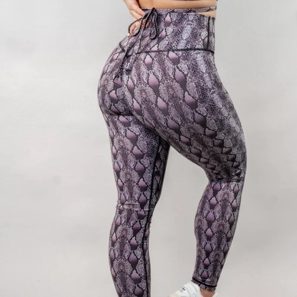 Til You Collapse Pants - Til You Collapse Effortless Scrunch Leggings Purple Python Medium snake